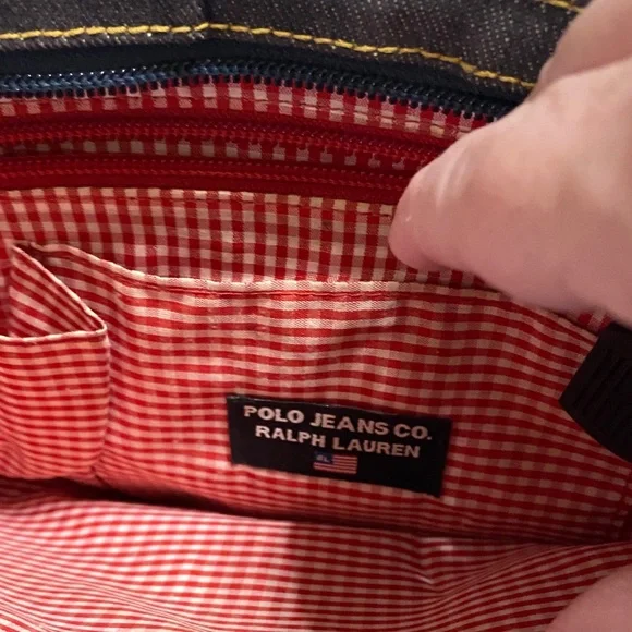 Ralph Lauren Straw & Denim Embroidered Wristlet with Pink and Green Accents - Picture 6 of 6